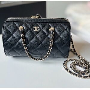 25P Chanel Black Caviar Bowling crossbody Bag Gold Hardware New With Box